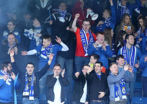 Dungannon Swifts fans during the Irish Cup semi-final. Pic by PressEye Ltd.