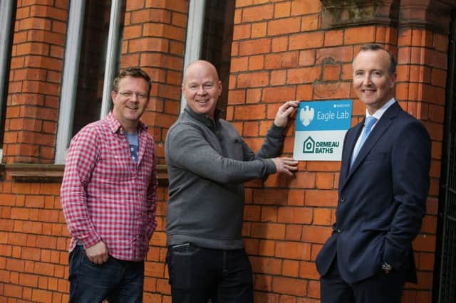Steve Pette and Mark Dowds, two of the founders of the Ormeay Baths project and Adrian Doran, Barclays NI head of corporate banking
