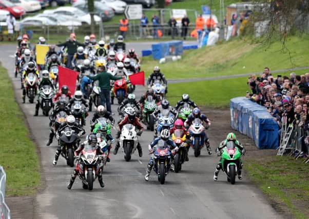 The start of the Superbike race at the Tandragee 100 on Saturday.