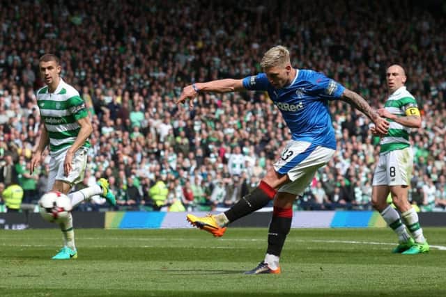 Rangers' Martyn Waghorn has a shot on goal during Sunday's William Hill Scottish Cup semi-final