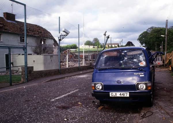 The aftermath of the Loughgall attack in 1987, in which the highly armed terrorists tried to kill police. Picture Pacemaker