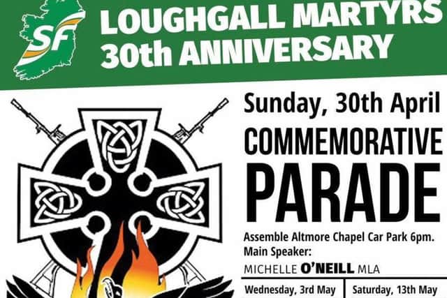 The leaflet advertising the Loughgall 'commemoration'