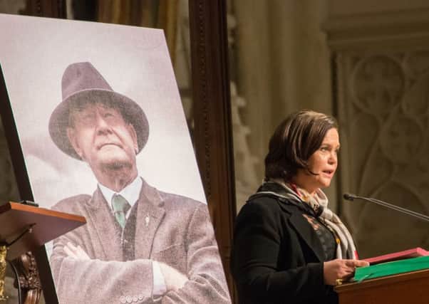 Sinn Fein TD Mary Lou McDonald conducts a reading at a Mass in New York in honour of Martin McGuinness