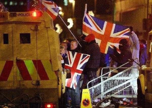 General picture of a flag protest in Belfast