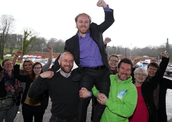Steven Agnew Green Party leader with his supporters after winning a Stormont seat in North Down in March 2017.
 If the party kept a environmental focus, there would be a spectrum of goodwill. Photo by Brian Little/Press Eye