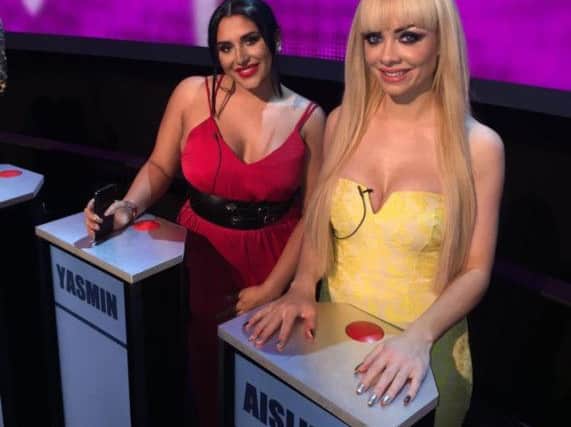 Aisling (right) with fellow contestant Yasmin on the set of Take Me Out.