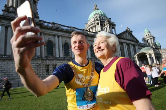 Lord Mayor of Belfast Brian Kingston with Dame Mary Peters