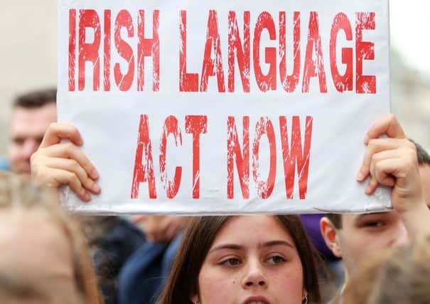 Protestors in Belfast demanded the introduction of an Irish language act during a demonstration at the beginning of April