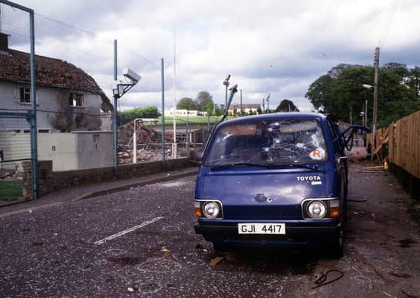 The bullet-riddled Hiace van in which IRA men were shot dead by the SAS outside Loughgall RUC station in 1987. The killings, which will be examined in a News Letter supplement on Monday, were clearly legitimate but could in theory lead to soldiers in the dock if any inquest concludes the killings were unlawful. Picture Pacemaker