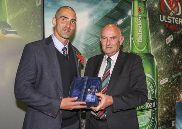 Pat Maher presents the Heineken Ulster Rugby Personality of the Year Award to Ruan Pienaar