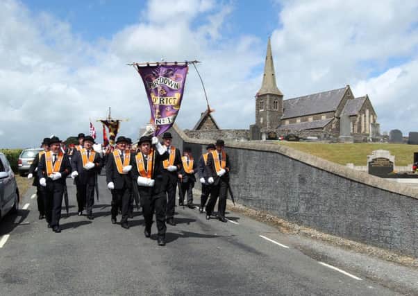 Orange Order members parade from Drumcree Church of Ireland in Portadown. Mark Pearce: Presseye.com