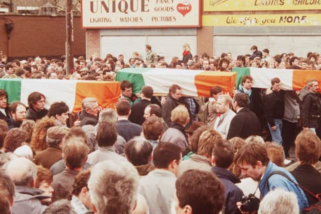 The funeral in West Belfast of the Gibraltar bombers; Mairead Farrell, Sean Savage and Danny McCann, who were killed by the SAS  Pacemaker Press Intl. 16/3/88

226/88/BWC