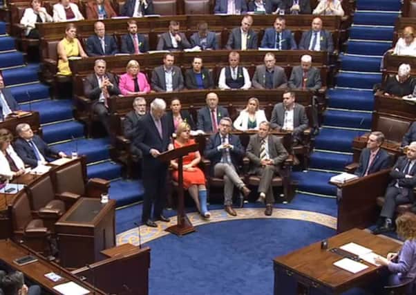 Screen grab of Michel Barnier addressing Ireland's parliament at the Houses of the Oireachtas, where he said there is no reason why the European Union cannot have a "strong relationship" with the UK after it leaves the bloc but Brexit will inevitably have consequences. Photo: Houses of the Oireachtas/PA Wire