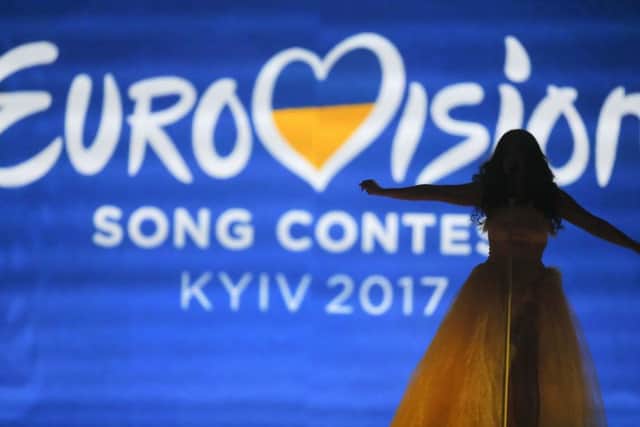 Switzerland"s Timebelle performs the song "Apollo" during rehearsals for the Eurovision Song Contest, in Kiev, Ukraine