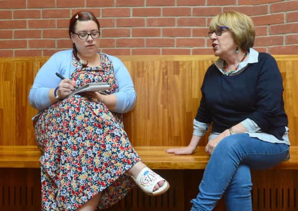 News Letter journalist Julie-Ann Spence pictured during a interview with Marie Jones at the Lyric Theatre in Belfast.
Picture By: Arthur Allison.