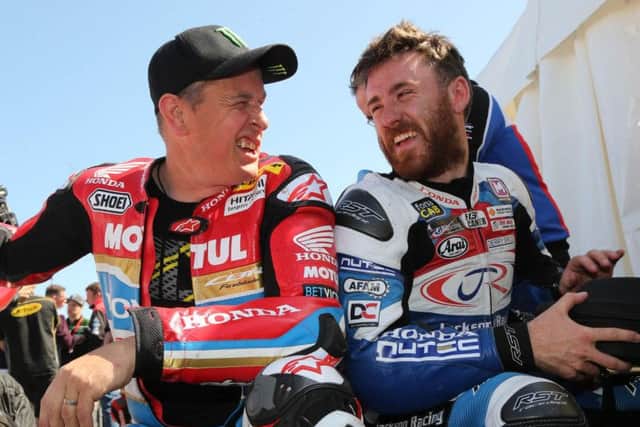John McGuinness (left) pictured with Lee Johnston at the North West 200.