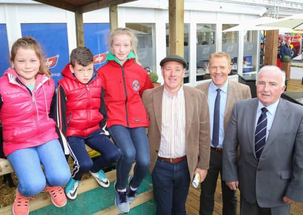 Pictured meeting Adam Henson at the ABP Food Group stand at the Balmoral Show are George, Niamh, Molly and Frank Carvill from Middletown, Co Armagh and Jim Logan, ABP Lurgan