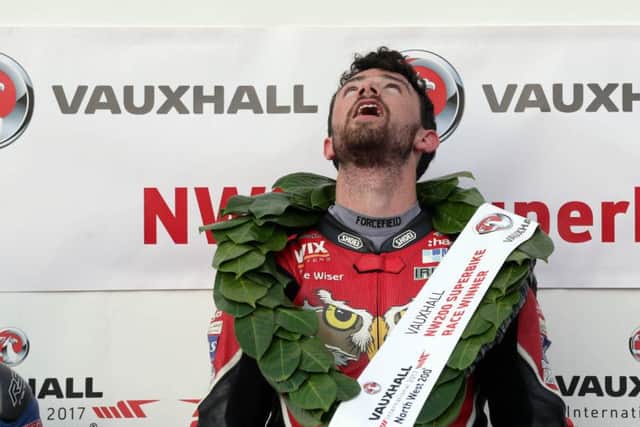 Carrick's Glenn Irwin on the rostrum at the North West 200.