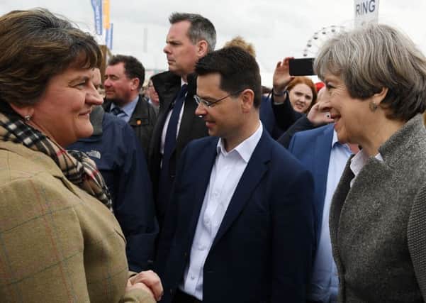 Theresa May, Secretary of State James Brokenshire, and Arlene Foster at the 2017 Balmoral Show.