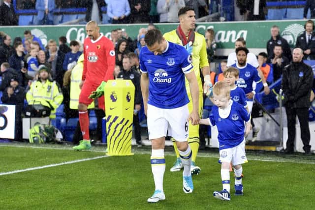 Phil Jagielka emerges from the tunnel with Daire Flanagan  Pictures courtesy of Everton FC