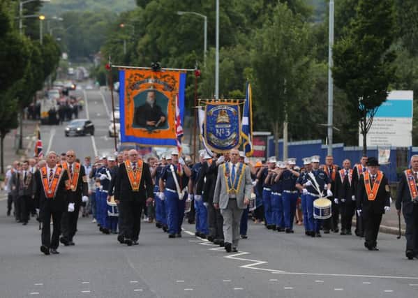 July 12 and such Orange culture and unionist traditions must be recognised and funded in the Republic if Irish is to get such recognition in NI. Above Orangemen march down the Crumlin Road in Belfast during an annual Twelfth of July parade. Photo: Niall Carson/PA Wire