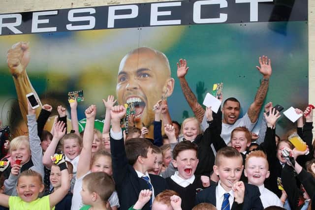 Having a ball: Local children met NI international Josh Magennis at the unveiling for a new mural in his honour