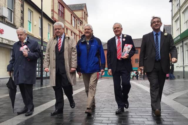 File photo dated 20/06/16 of (left-right) Paul Murphy, Carywn Jones, Rhodri Morgan, Peter Hain and Mick Antoniw on the Remain campaign trail in Pontypridd, South Wales. Mr Morgan has died aged 77