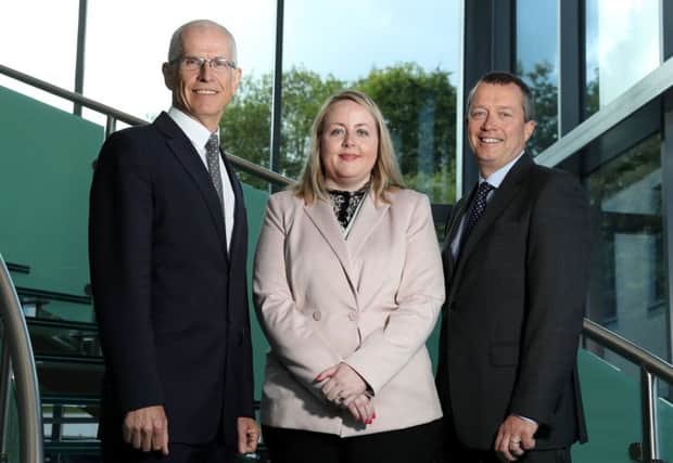 SONI general manager Robin McCormick, left, pictured with Kirsty McManus, Northern Ireland Chamber and Norbrook CEO Liam Nagle