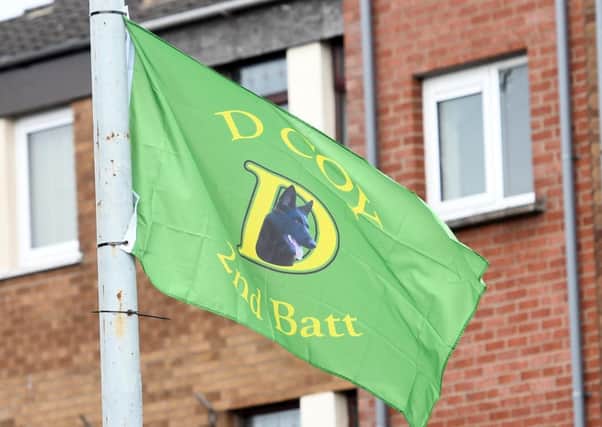 One of the IRA flags put up last month in republican-dominated west Belfast