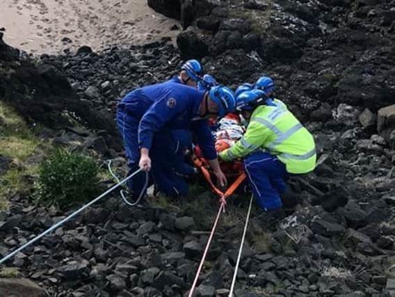 Coleraine Coastguard backed up by colleagues from Ballycastle rescued a 12-year old boy in Castlerock on Sunday evening after he fell 15 feet on to rocks