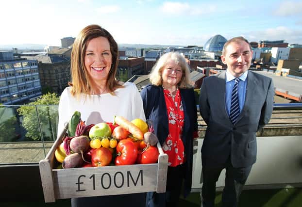 Ciara McClafferty, trading  director at Musgrave with Musgrave managing director Michael McCormack and Michele Shirlow CEO  of Food NI