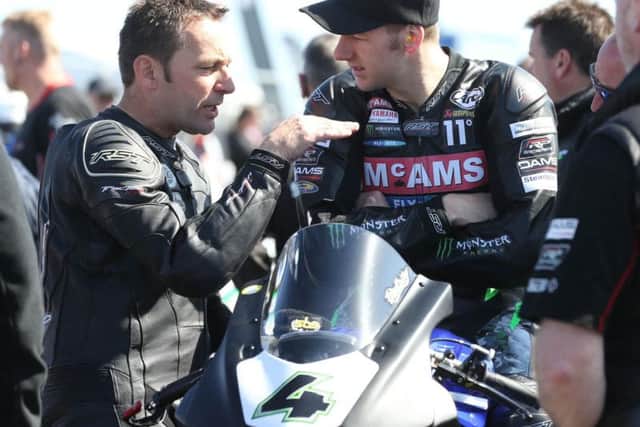 Steve Plater chats to Ian Hutchinson at the North West 200.