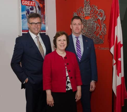 Invest NI CEO Alastair Hamilton, left, pictured with Fern Horine, Deputy British Consul General and director of Trade Canada, and Trevor Novak, director with Investment - Canada (UK Department for International Trade)