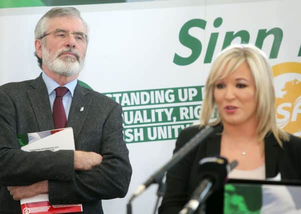 Sinn Fein President Gerry Adams and Michelle O'Neill launching Sinn Fein's manifesto