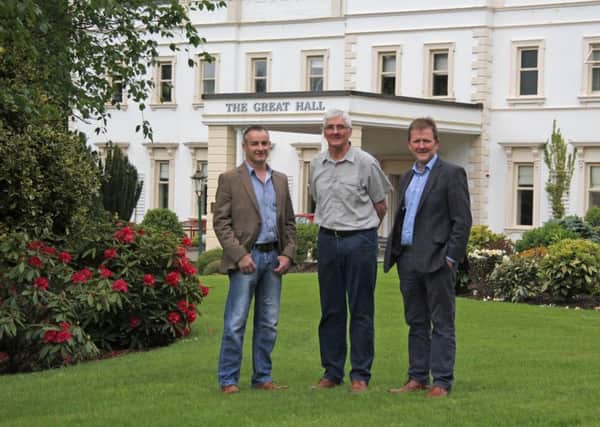 Announcing details of the 2017 Holstein Celebration and AGM in Northern Ireland are, from left: Tommy Henry, chairman, Holstein NI; David Perry, Holstein UK president elect; and Holstein UK trustee Wallace Gregg.Picture: Julie Hazelton