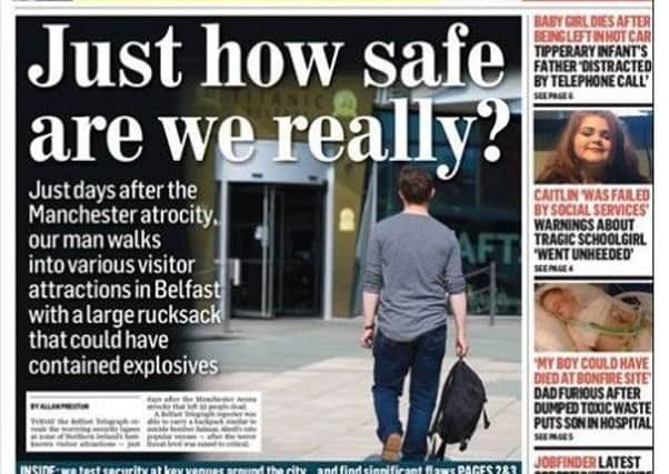 The front page of today's Belfast Telegraph