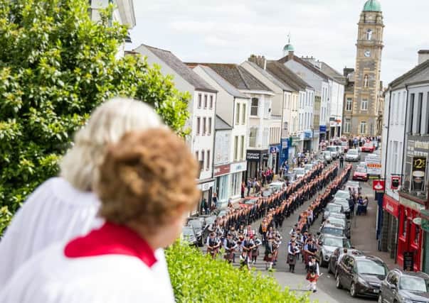 The large memorial parade in Enniskillen, Co Fermanagh, on Sunday, May 28.