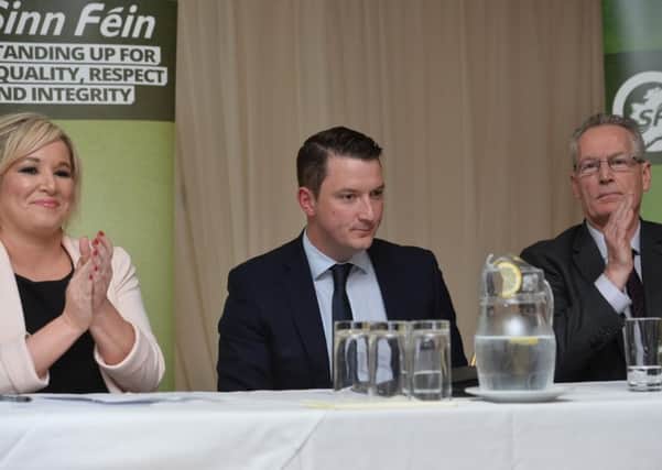 John Finucane, the Sinn Fein candidate for North Belfast, with Sinn Fein Leader in the North Michelle O'Neill and Sinn Fein MLA Gerry Kelly.
Pic Colm Lenaghan/Pacemaker