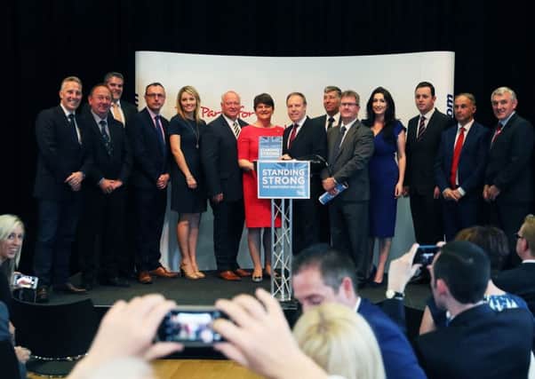 Arlene Foster with candidates at the launch of the DUP manifesto at the Old Courthouse in Antrim. Photo: Brian Lawless/PA Wire