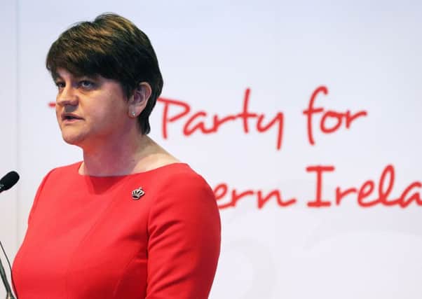 Party leader Arlene Foster at the launch of the DUP manifesto at the Old Courthouse in Antrim