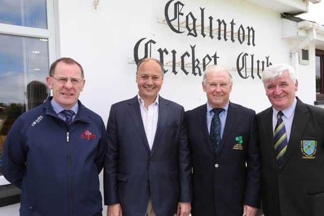 Alan Waite, NCU Chairman, Warren Deutrom, CEO, Cricket Ireland, Brian Walsh, President, Cricket Ireland and Connie McAllsietr, President, NWCU.