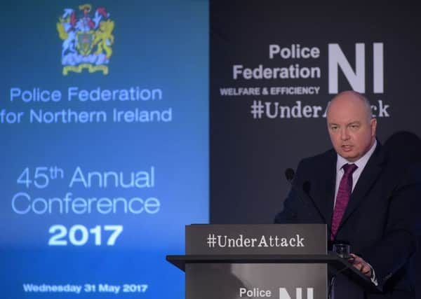 Mark Lindsay, Chairman of the Police Federation of Northern Ireland pictured at the 45th annual conference which took place today, Wednesday 31st May.
Photo by Simon Graham Photography.