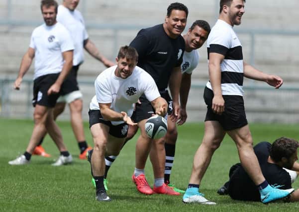 Barbarians Brock James (La Rochelle)  training  ahead of Thursday night's match against Ulster  at the Kingspan Stadium