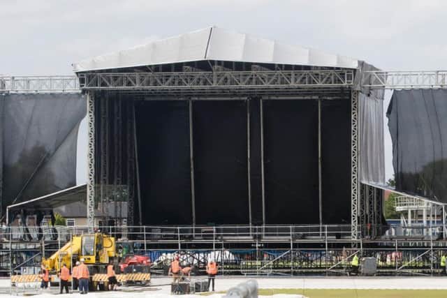 Preparations take place at the Emirates Old Trafford cricket ground ahead of Ariana Grande's One Love Manchester concert this weekend