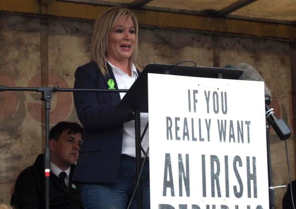 Michelle O'Neill at a commeration for IRA members killed in Loughall by the SAS in 1987.  There has been much talk from Ms ONeill about 'respect' but her movement showed no respect Picture Matt Bohill Pacemaker Press