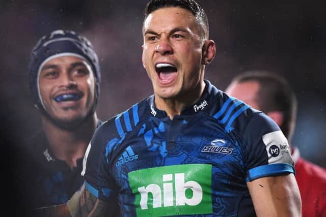 Blues' Sonny Bill Williams celebrates scoring their second try