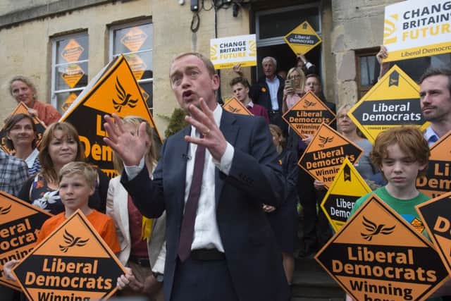 Liberal Democrats leader Tim Farron speaks to supporters during a visit to the Lib Dem Bath headquarters during the final day of the campaig. The low polling for his party and other smaller parties has meant that the Conservatives and Labour can both poll more than they normally do. Photo: Victoria Jones/PA Wire