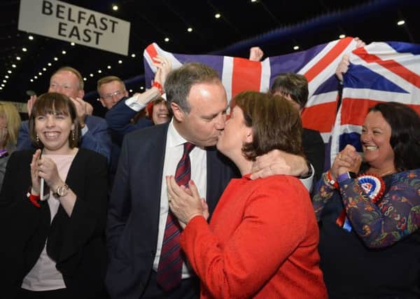 Pictured are Nigel and Dianne Dodds of the DUP at the count early on Friday. Picture Mark Marlow/pacemaker press