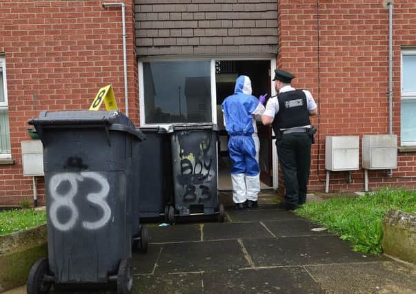 Pacemaker Press Belfast 08-06-2017:  PSNI police and  forensics pictured at the scene of a  incident in Mark Street Newtownards, Northern Ireland.
Picture By: Arthur Allison: Pacemaker.