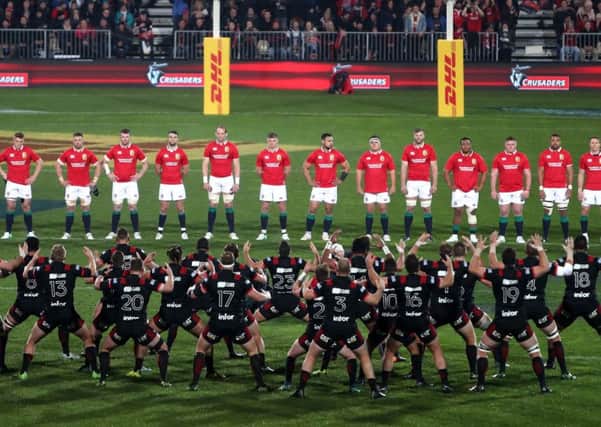 Crusaders perform a Haka to the British and Irish Lions before the tour match